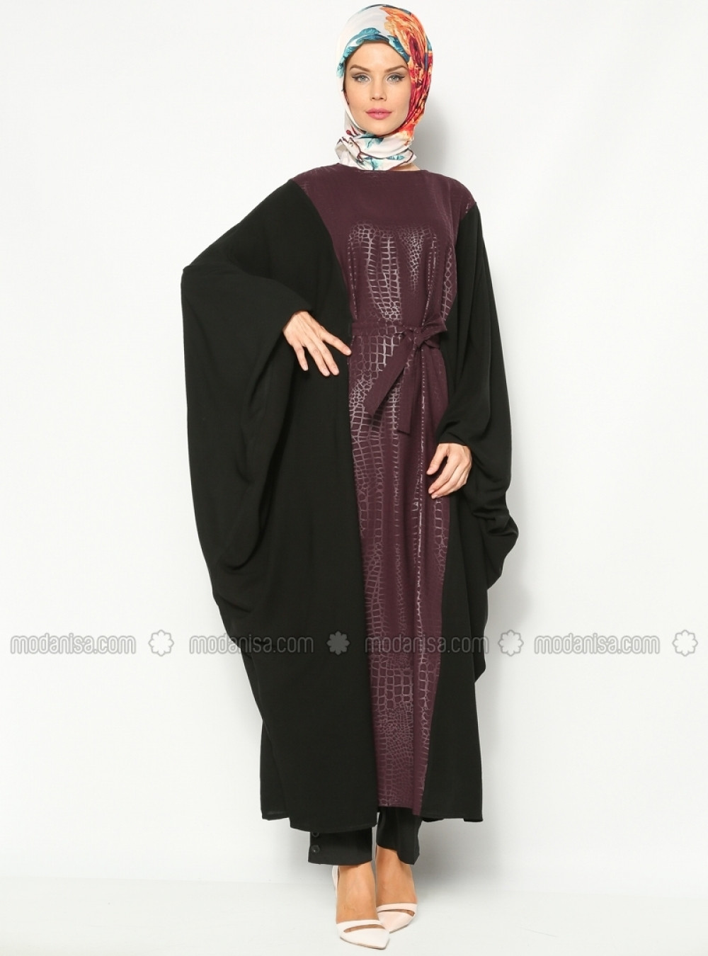 Simferace Bisiklet Yaka Siyah Murdum Yarasa Kollu Ferace Ehl I Tesettur