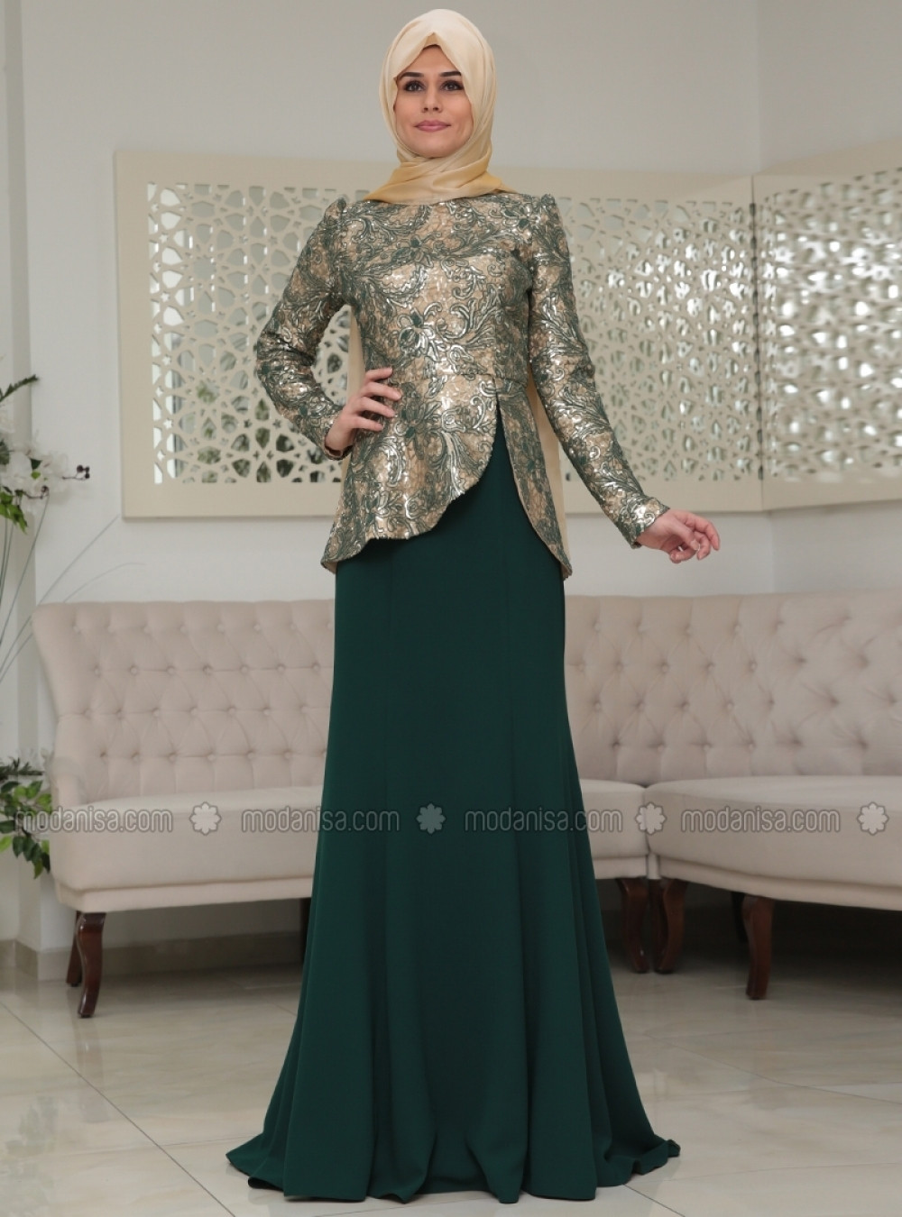 SomFashion Zümrüt Yeşili Beyza Abiye Elbise