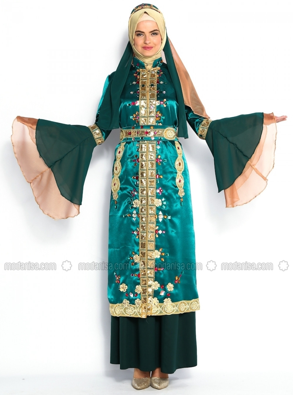 Esin Ertan Yeşil 3'lü Kaftan Takım
