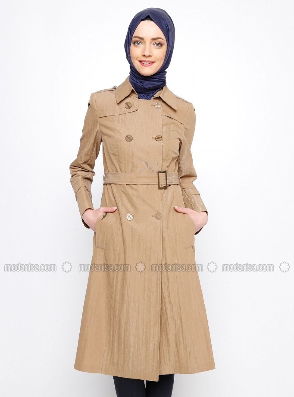 Soydan Güner Düğmeli Kahverengi Trençkot