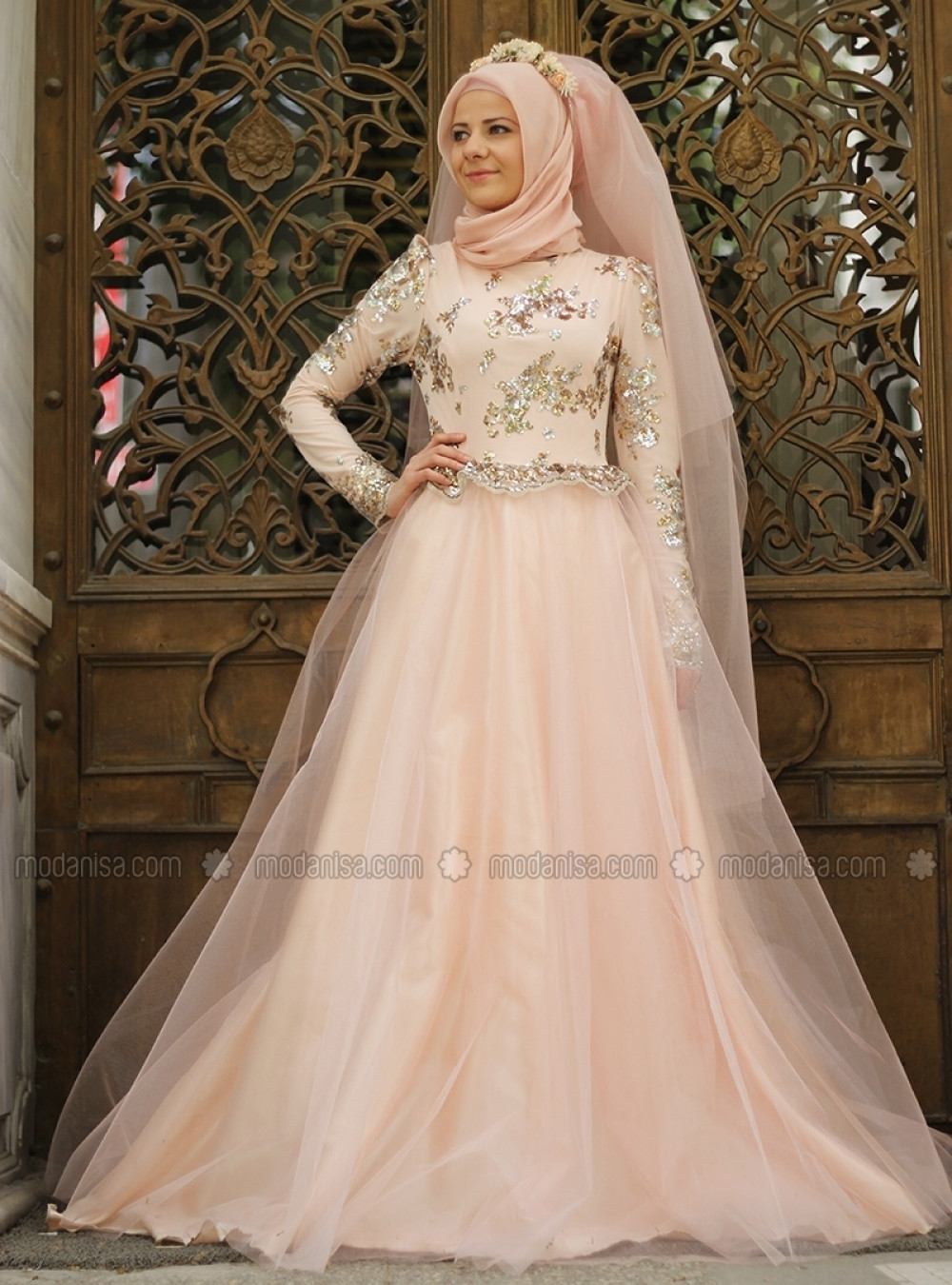 AGONYA MODA Pudra Prenses Abiye Elbise