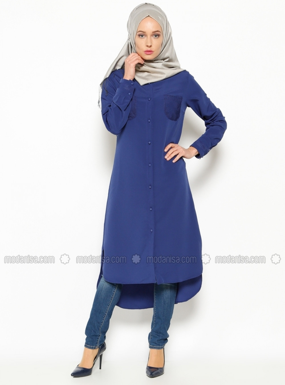 Bataş Düğmeli İndigo Tunik