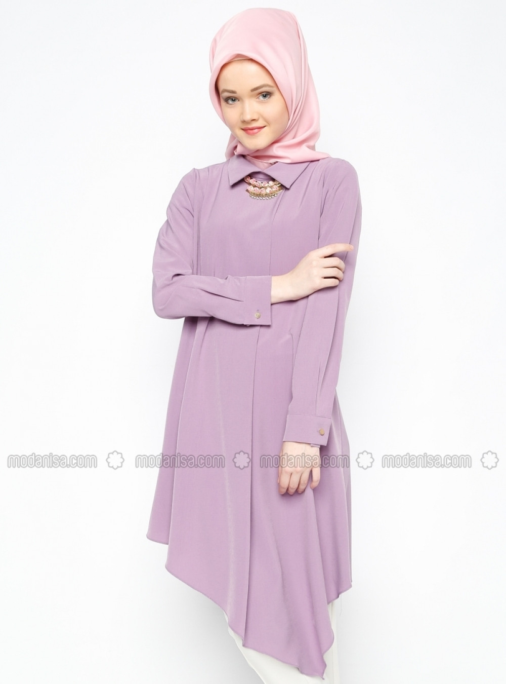 Modesty Düz Renk Lila Tunik