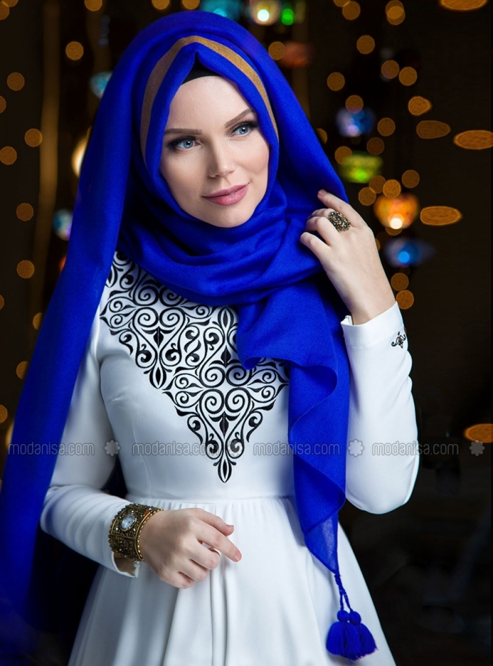 Muslima Wear Queen Püsküllü Saks mavi̇ Şal