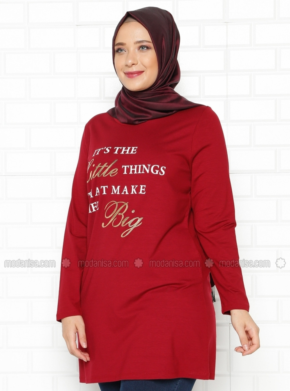 Kado Baskılı Bordo Tunik