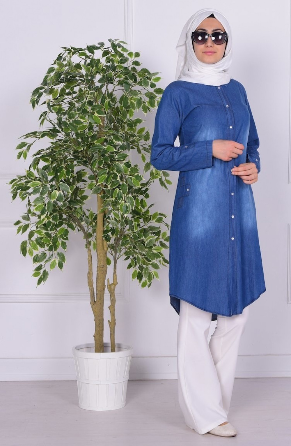 Sefamerve Kot Mavi Tunik
