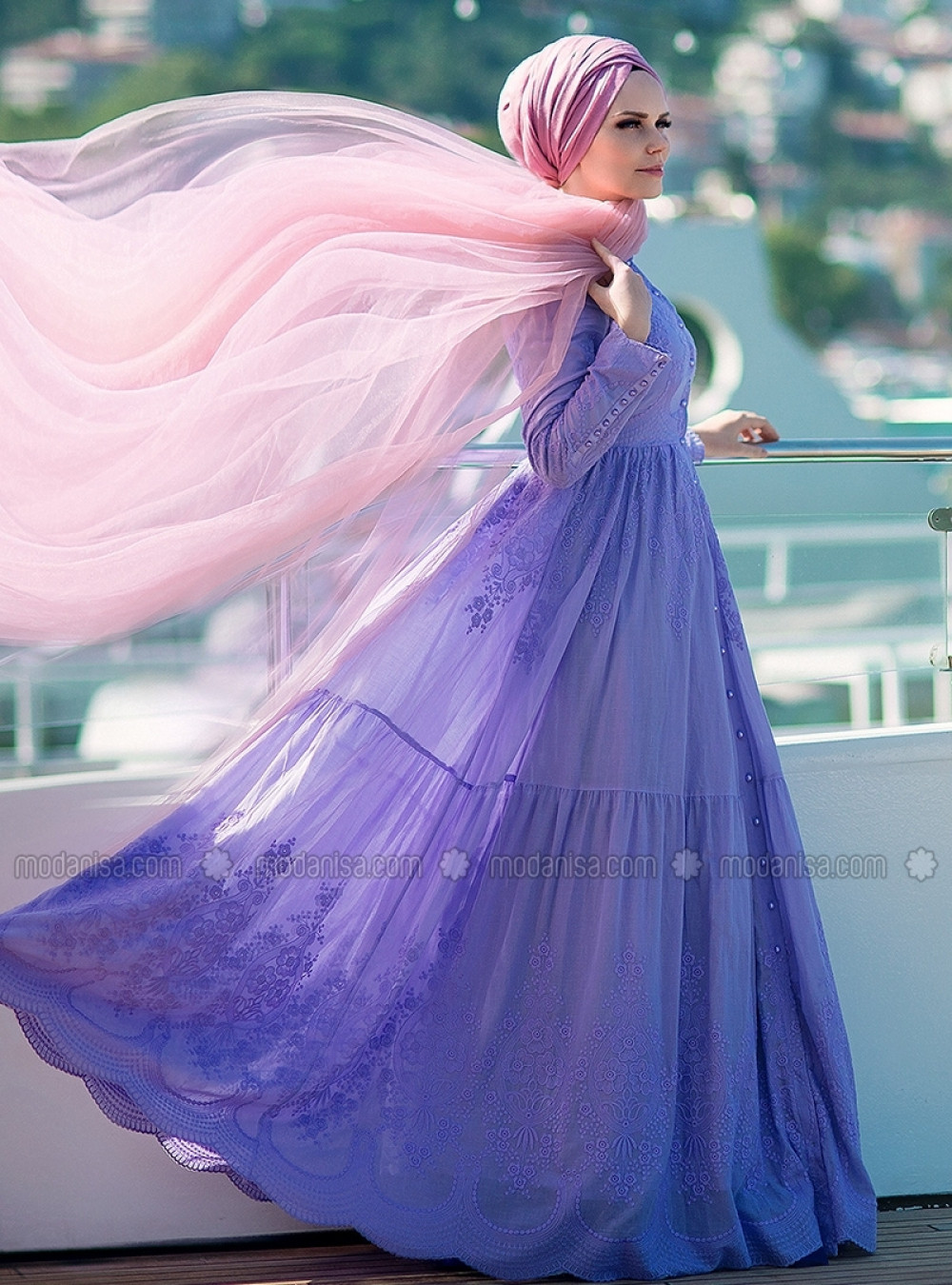 Muslima Wear Pamuklu Lila Elbise