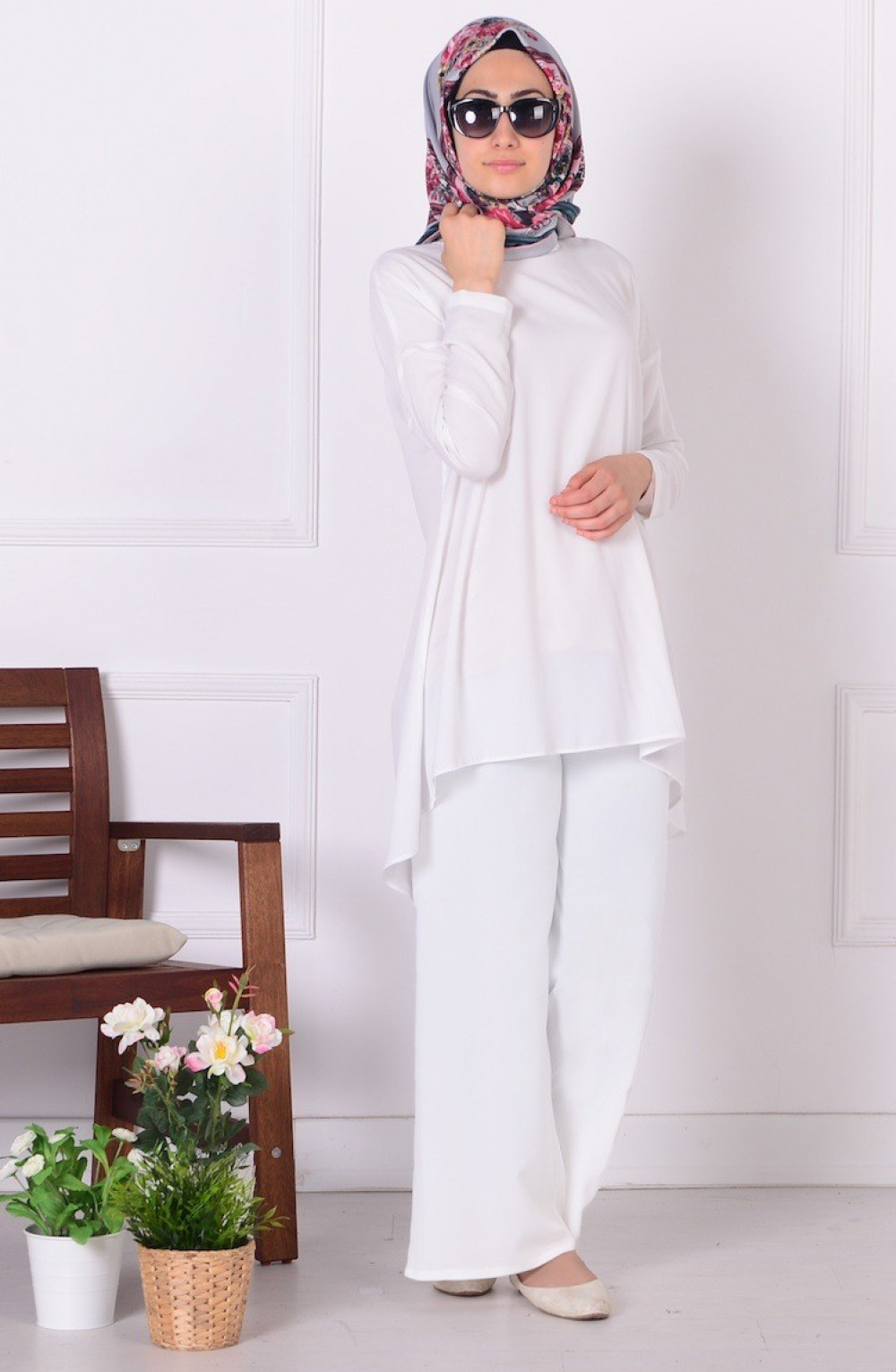 Sefamerve Tunik Pantolon İkili Beyaz Takım