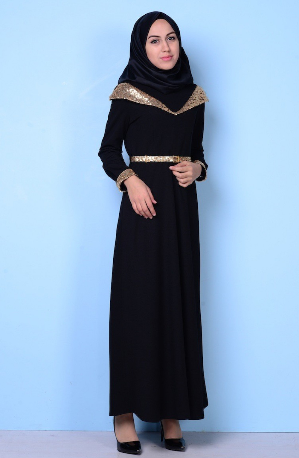 Sefamerve Omuz Detaylı Siyah Abiye Elbise