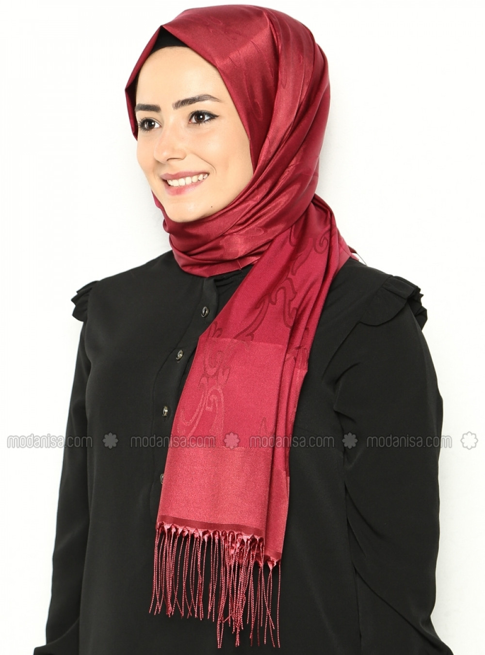 Miray Parlak Viskon Bordo Şal