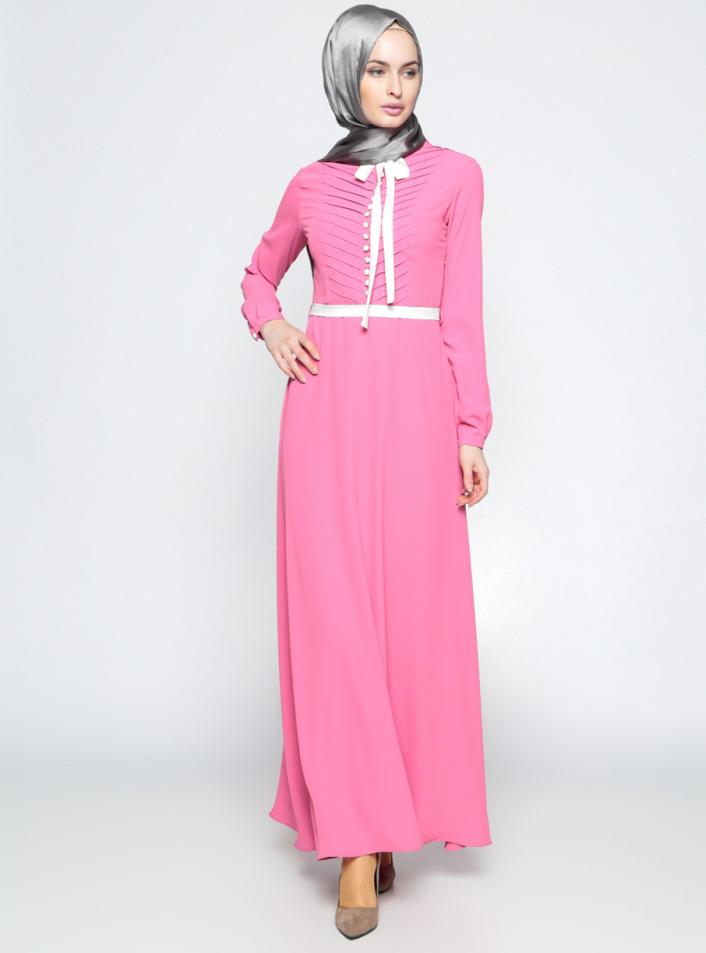 TUĞBA Biritli Pembe Elbise