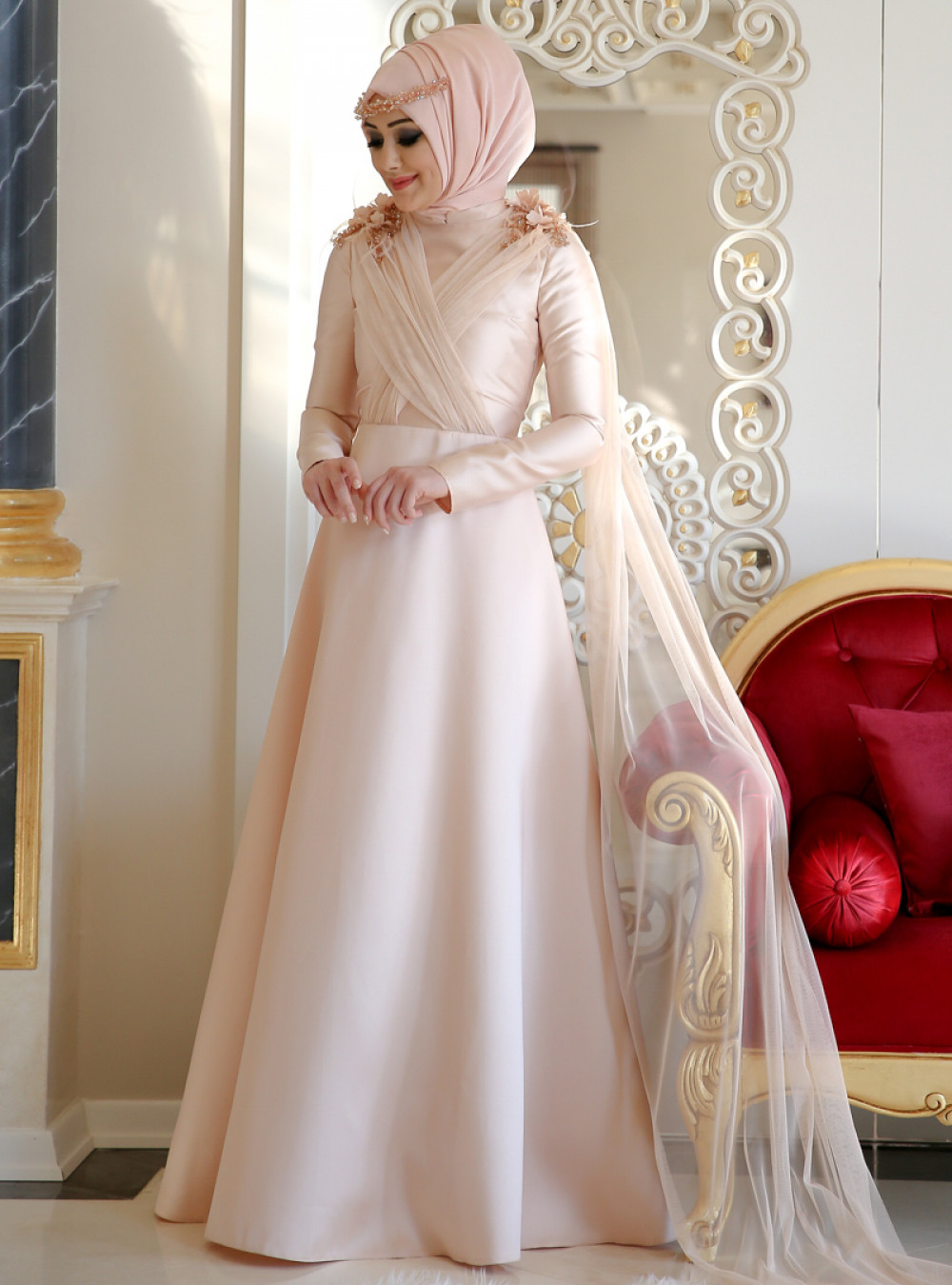 Minel Aşk Elegance Somon Abiye Elbise