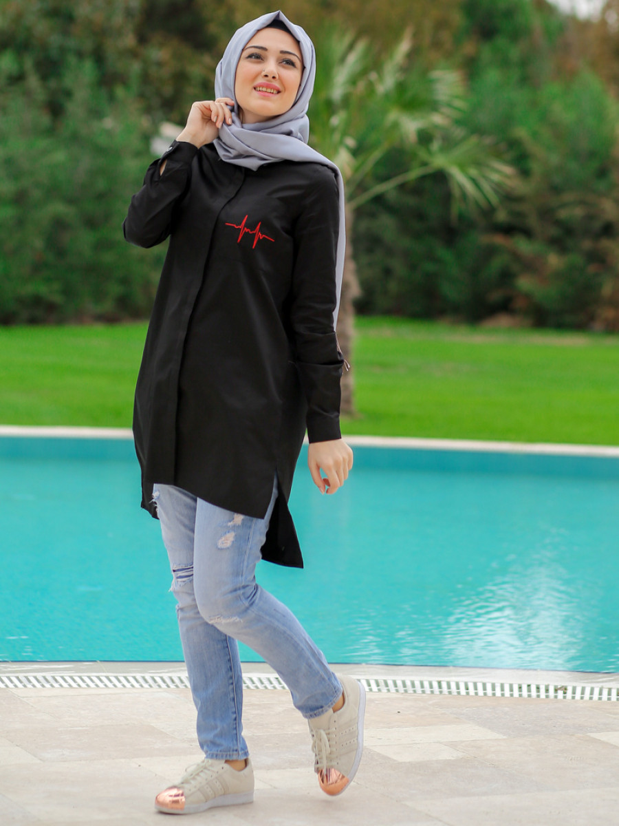 Minel Aşk Efor Siyah Tunik