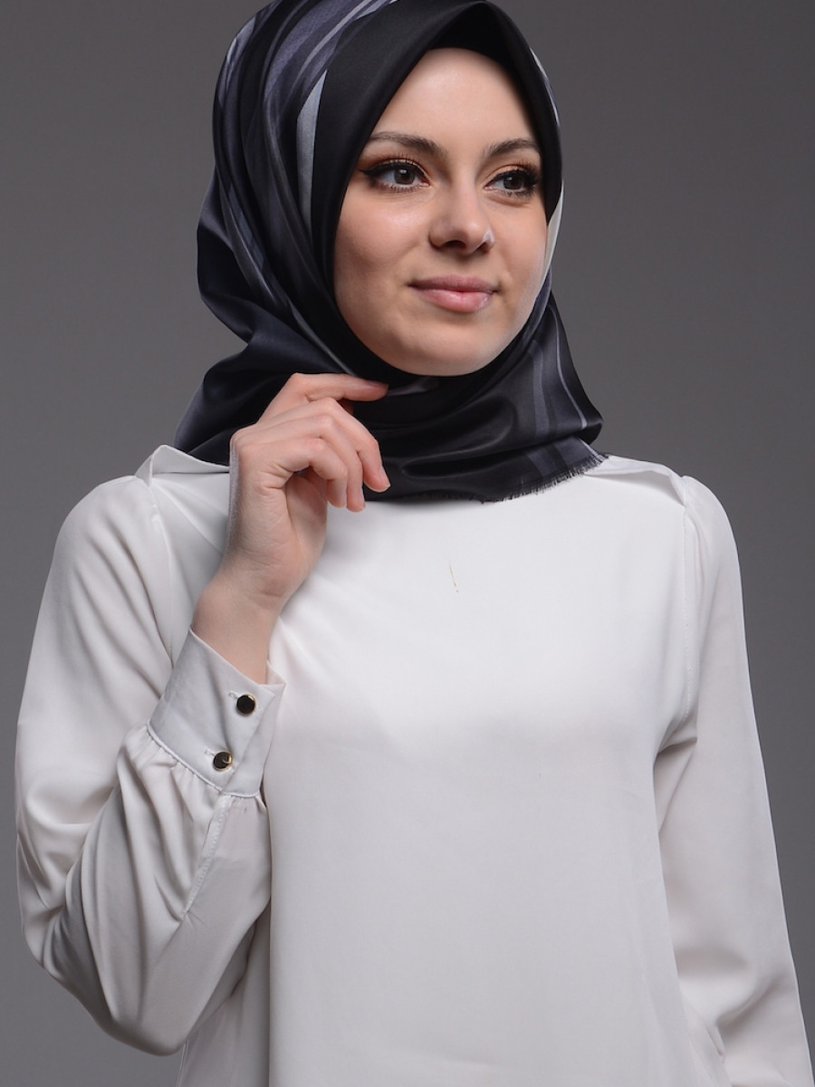 Sefamerve Siyah Gri Eşarp