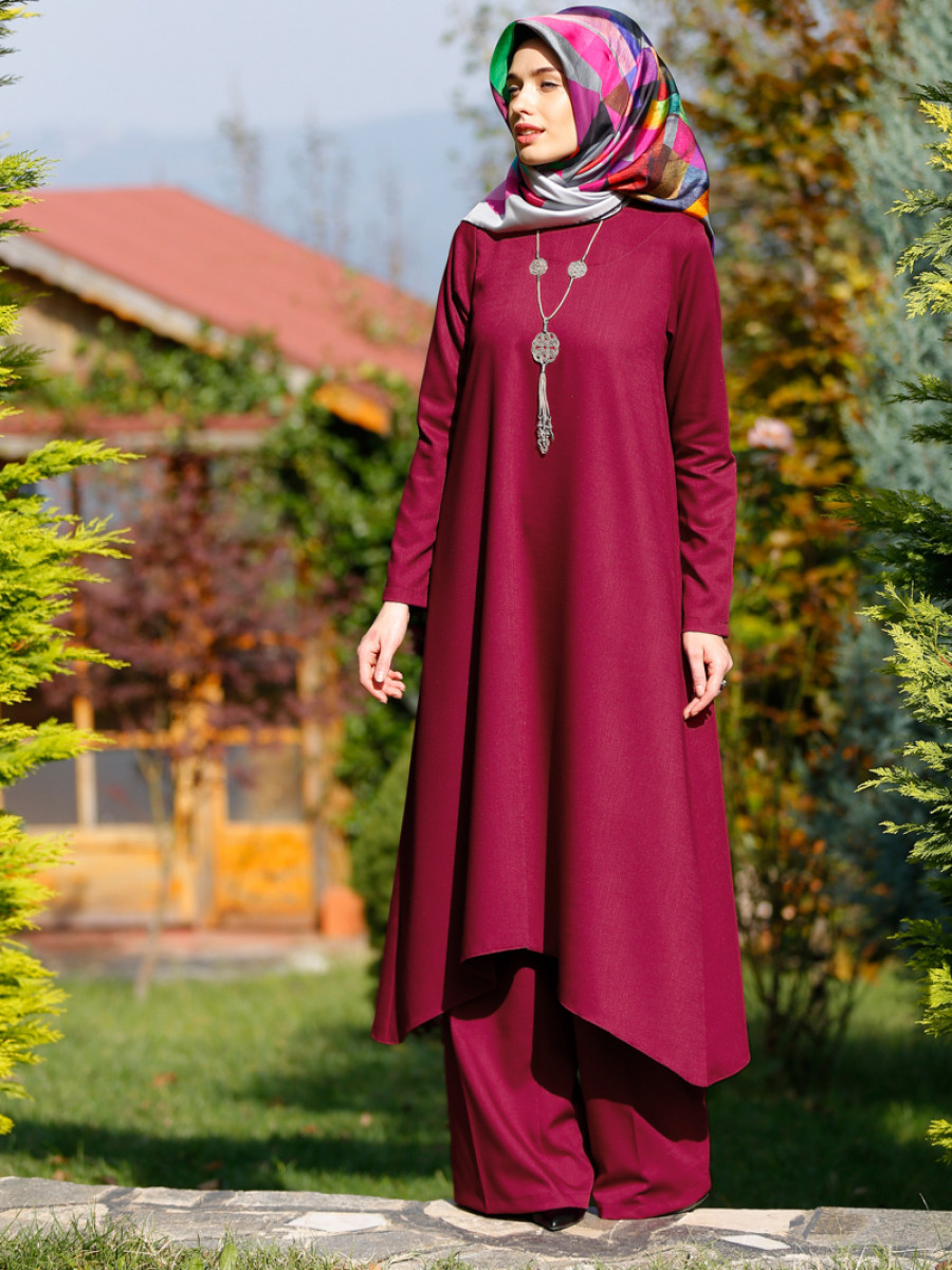 Kübra Biriktir Bonnie Keten Tunik&Pantolon İkili Fuşya Takım