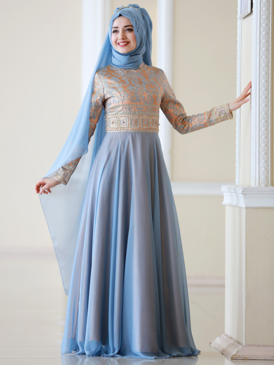 Gamze Özkul İnci İşlemeli Bebe Mavi Abiye Elbise