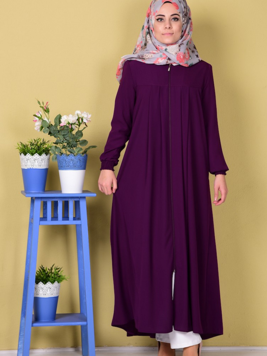 Sefamerve Pileli Fermuarli Mor Ferace Ehl I Tesettur