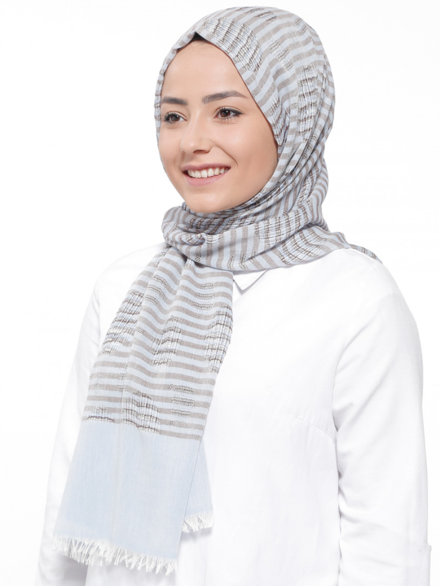 Tilla İpek Alaca Daire Desenli Mavi Şal Ehli Tesettür