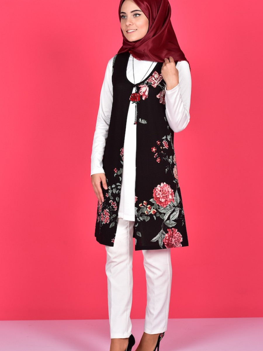 Sefamerve Tunik Yelek İkili Siyah Takım