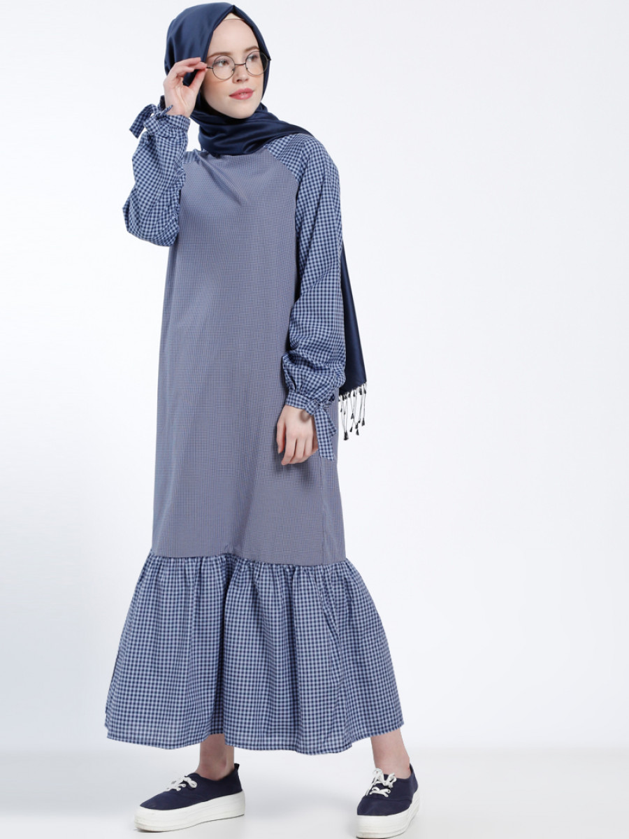 Benin Pötikareli Mavi Elbise