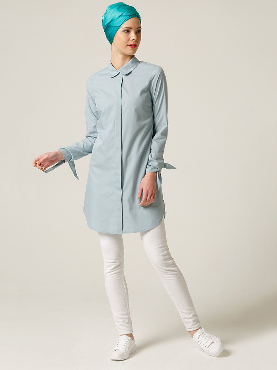 Milda Store Kolları Fiyonklu Mint Yeşili Tunik