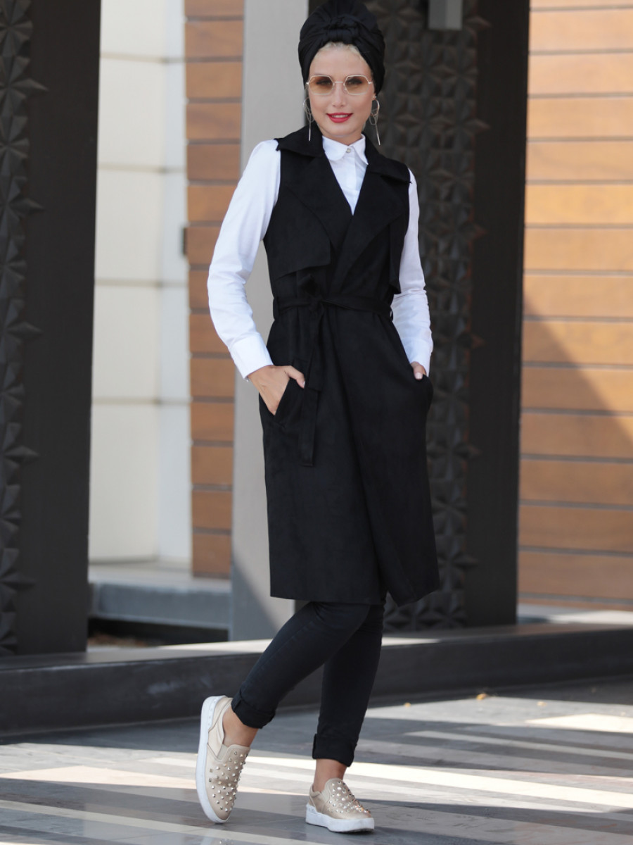 Selma Sarı Design Süet Siyah Yelek