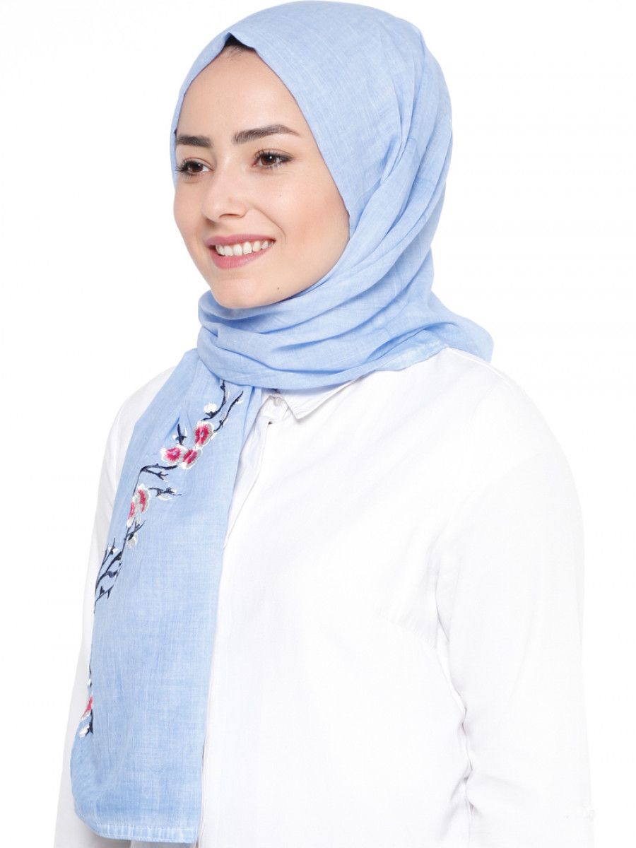 Balse Eşarp Nakışlı Bahardalı Bebe Mavi Şal
