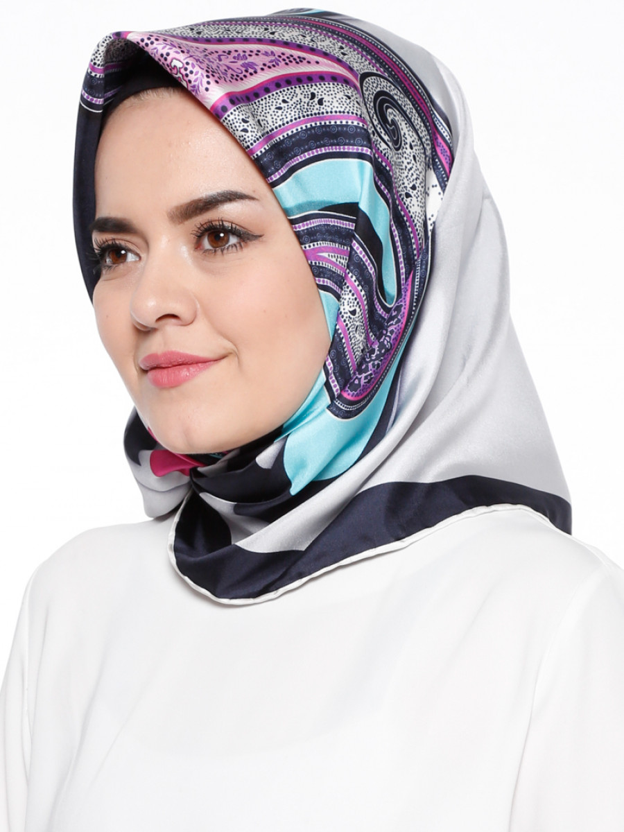 Silk Home Siyah Pembe Geometrik Desenli Eşarp Ehl I Tesettür