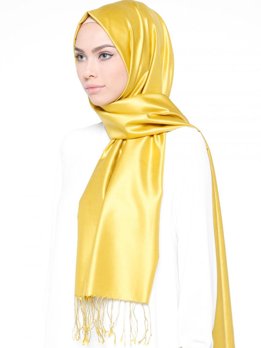 Mervin Şal Düz Renk İpek Hardal Şal