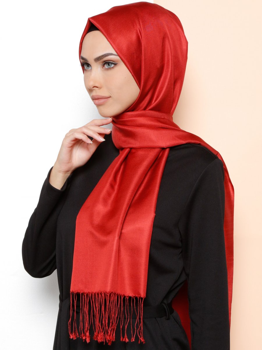Kayra Eşarp Düz Renkli İpek Kırmızı Şal