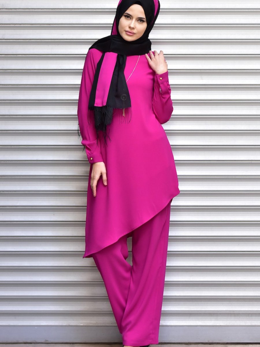 Sefamerve Tunik Pantolon 3 Lü Fuşya Takım