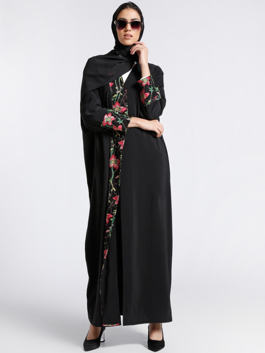 Refka Tül Detaylı Abaya Siyah Ferace
