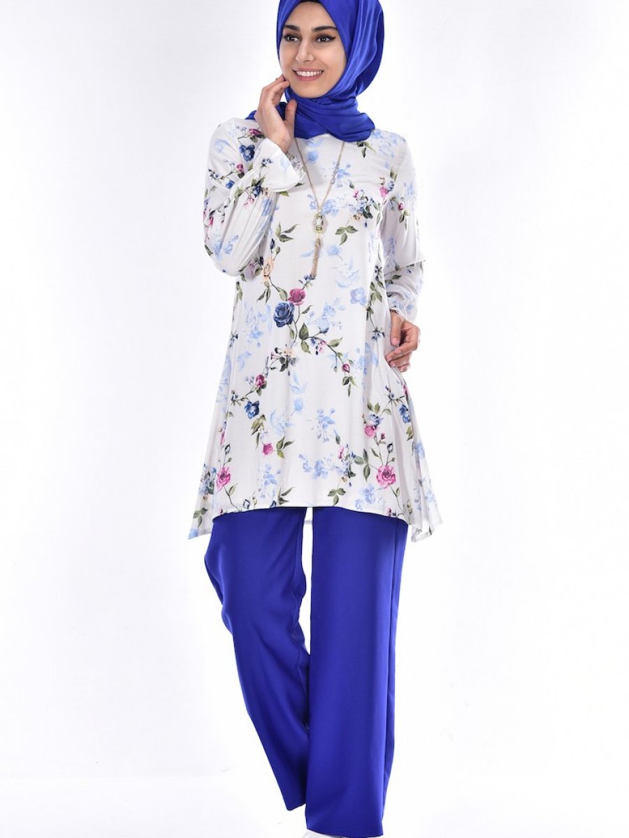 Sefamerve Tunik Pantolon İkili Saks Pembe Takım