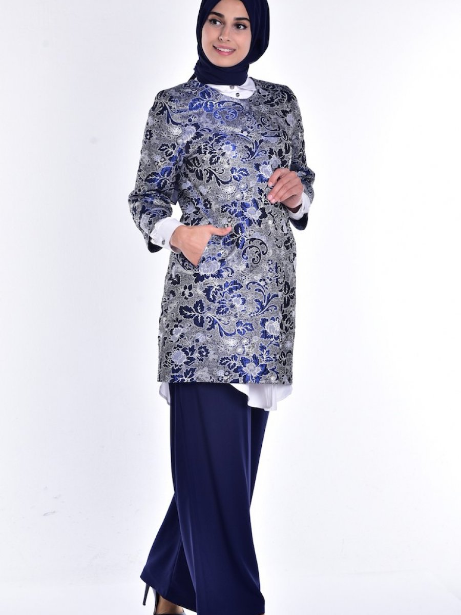 Sefamerve Ceket Pantolon İkili Gri Lacivert Takım