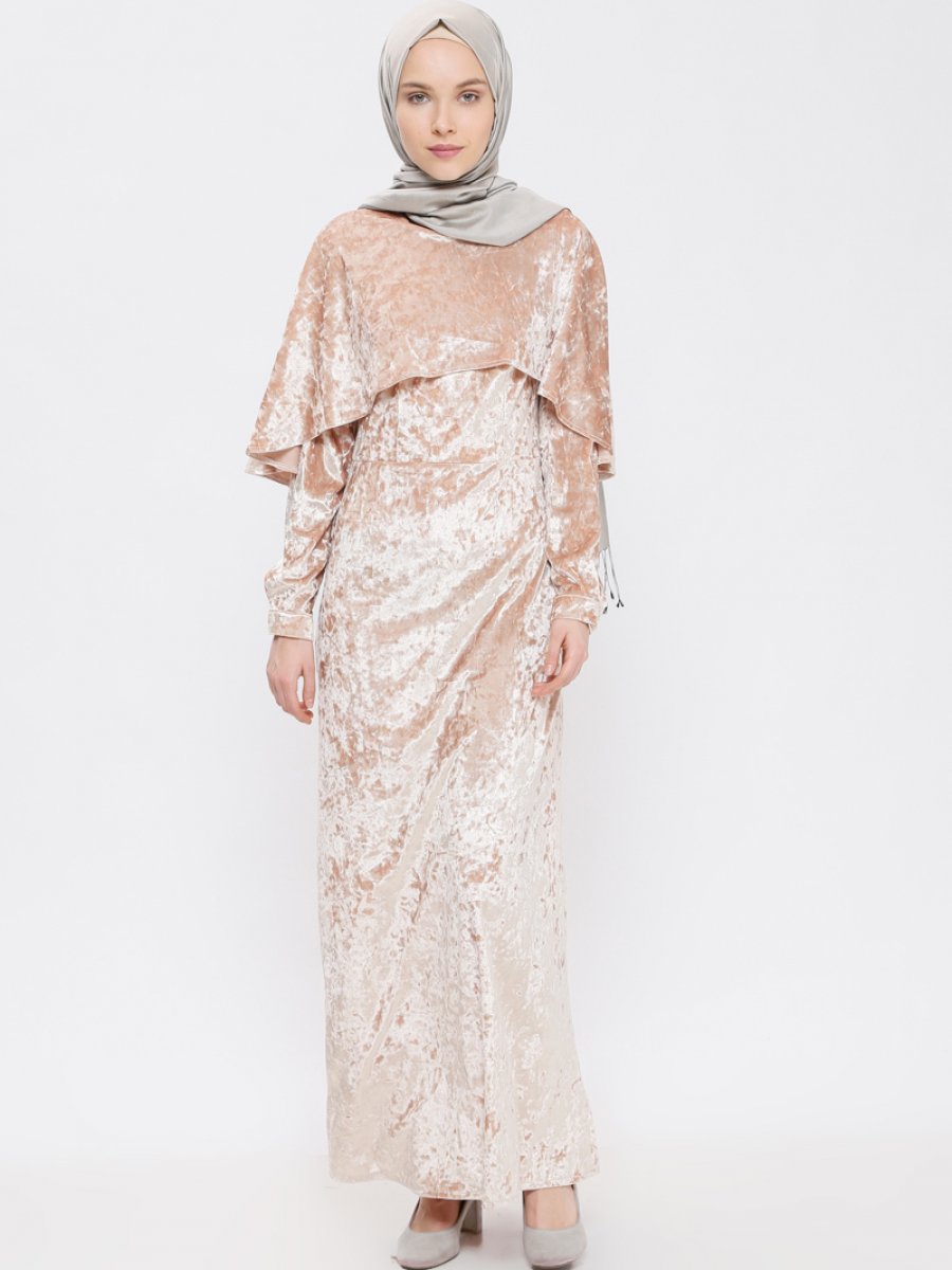 Beha Tesettür Kadife Bal Köpüğü Elbise