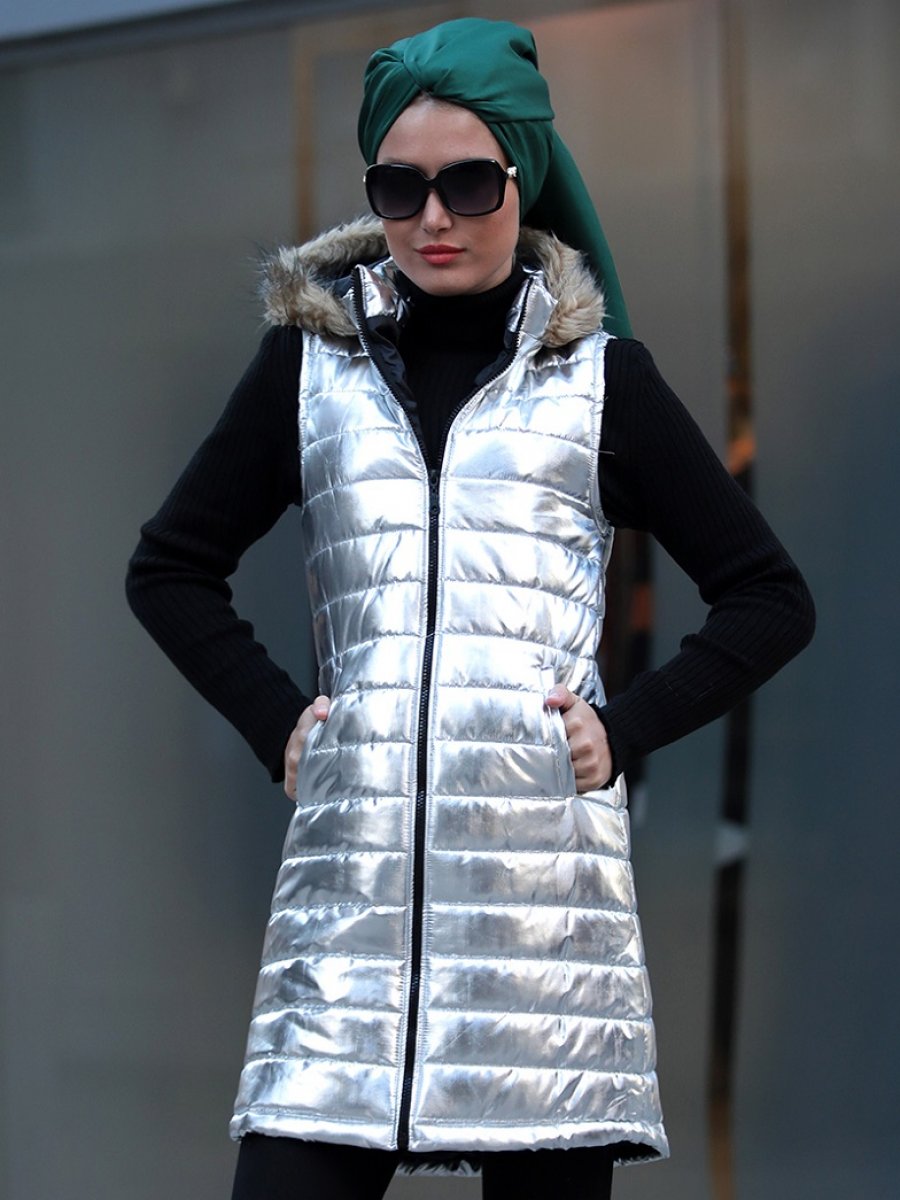 Selma Sarı Design Şişme Gümüş Yelek