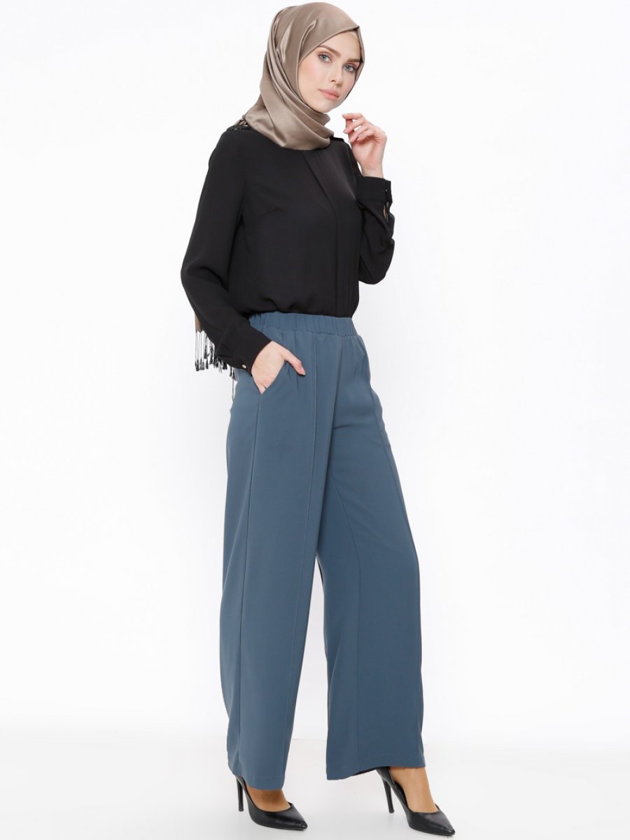 ALESYA Bol Paça Petrol Pantolon
