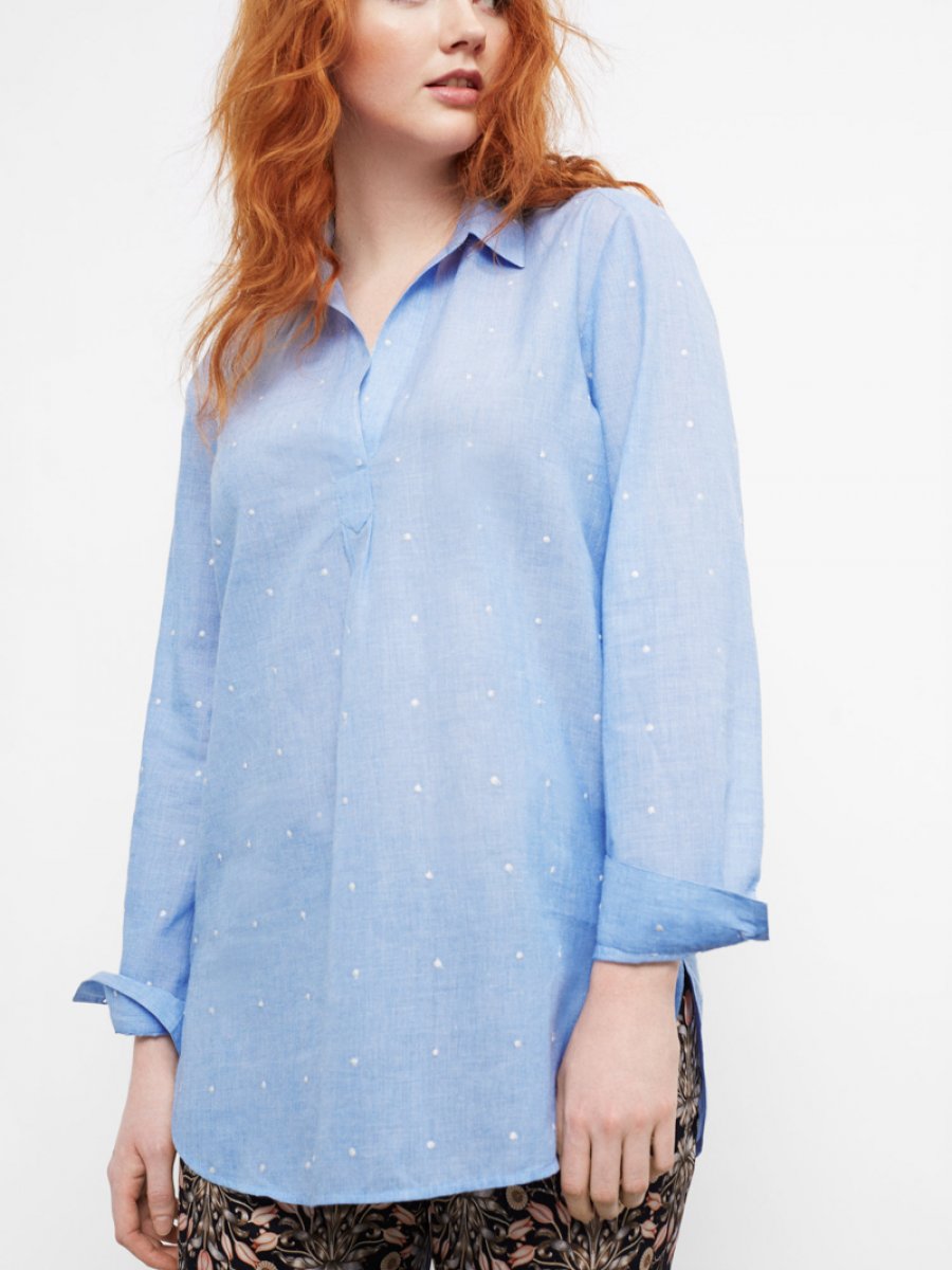 Violeta by Mango lemeli Puantiyeli Ac k Mavi Tunik Ehl i Tesettur