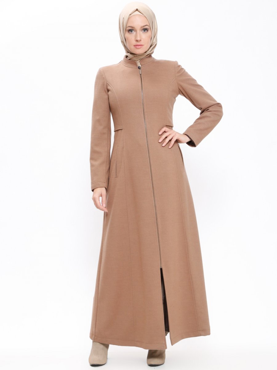 TUĞBA Fermuarlı Keçe Camel Ferace