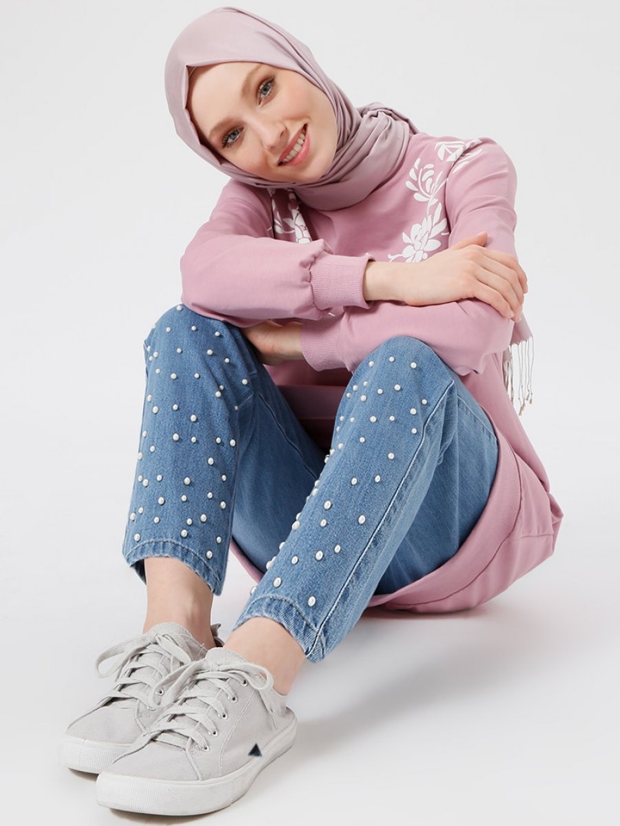 Benin İncili Kot Açık Mavi Pantolon