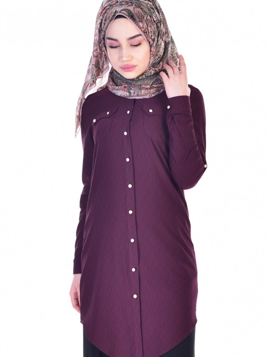 Sefamerve Düğmeli Mürdüm Tunik