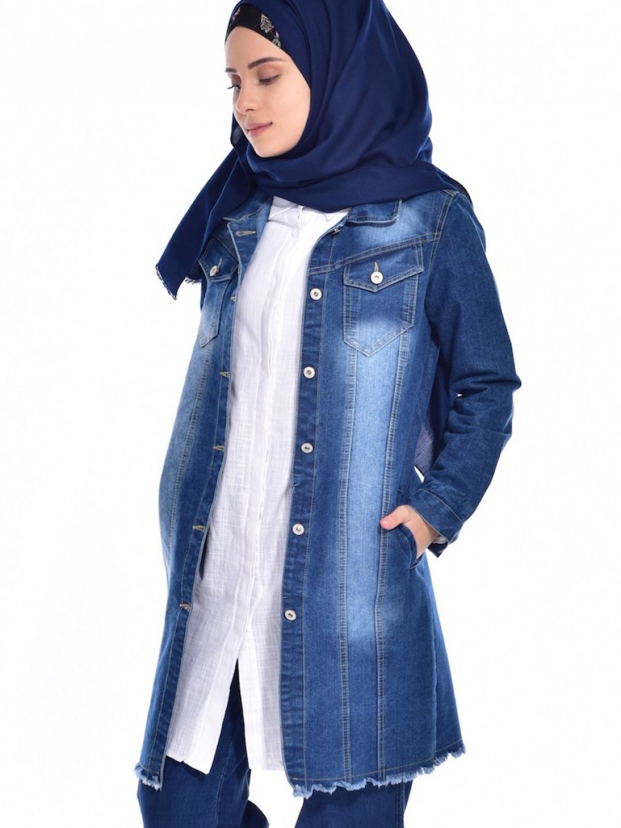 Sefamerve Düğmeli Kot Kot Mavi Ceket