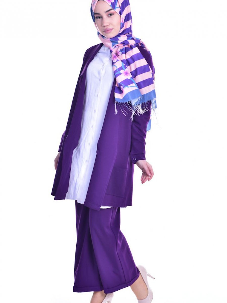 Sefamerve Pantolon Ceket İkili Mor Takım