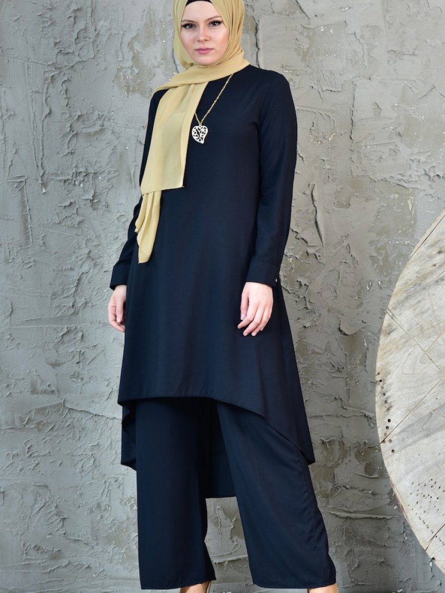 Sefamerve Tunik Pantolon İkili Lacivert Takım