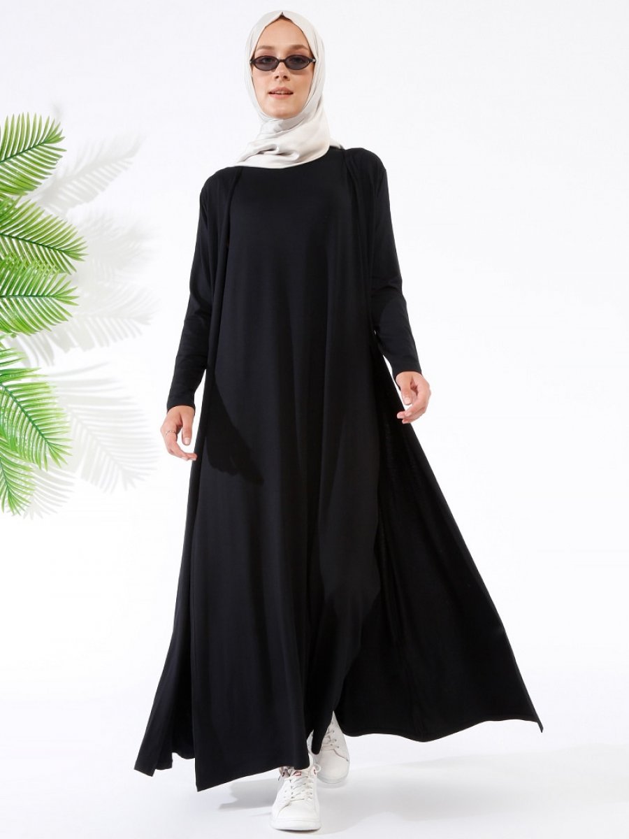 Everyday Basic Kolsuz Elbise&Hırka İkili Siyah Takım