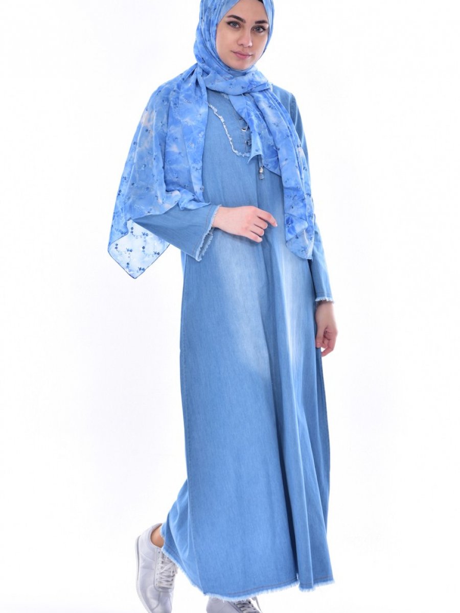 Sefamerve Bağcıklı Kot Kot Mavi Elbise