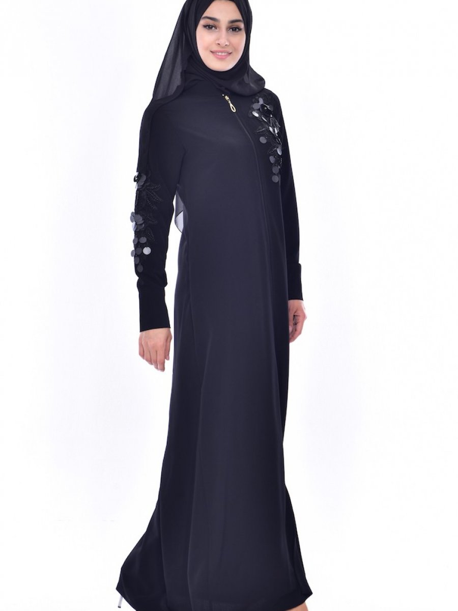 Sefamerve Gupur Detayli Siyah Ferace Ehl I Tesettur