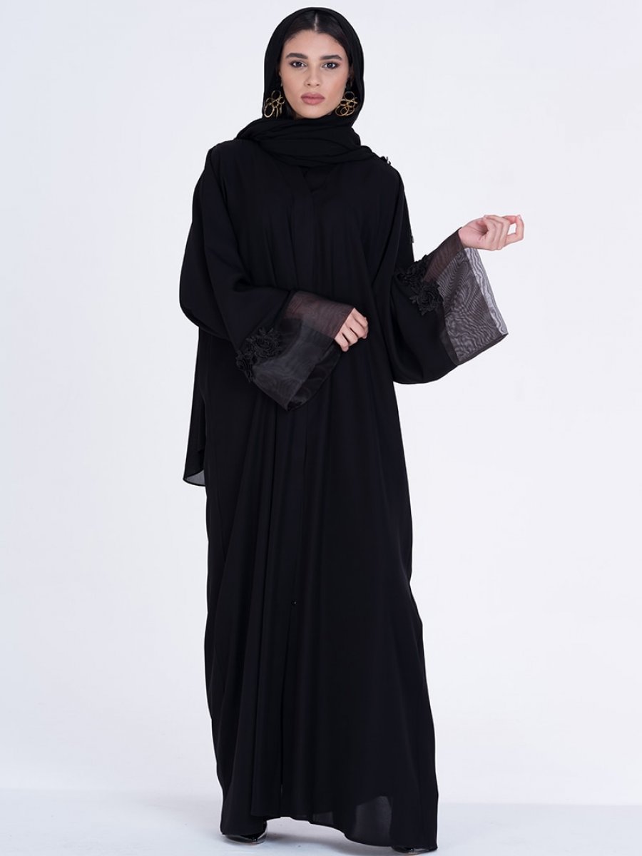 AL SHEIKHA Güpürlü Abaya Siyah Ferace