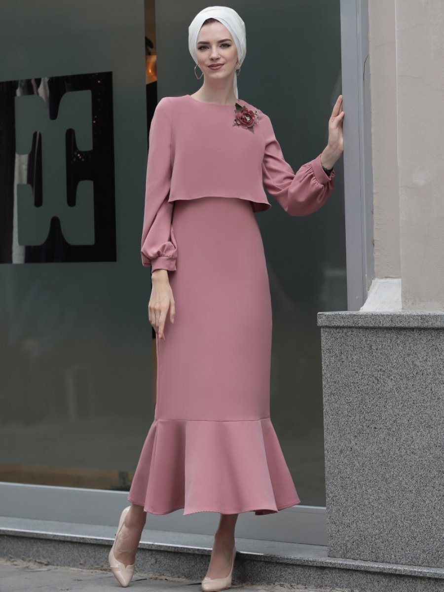 Selma Sarı Design Viole Gül Kurusu Elbise