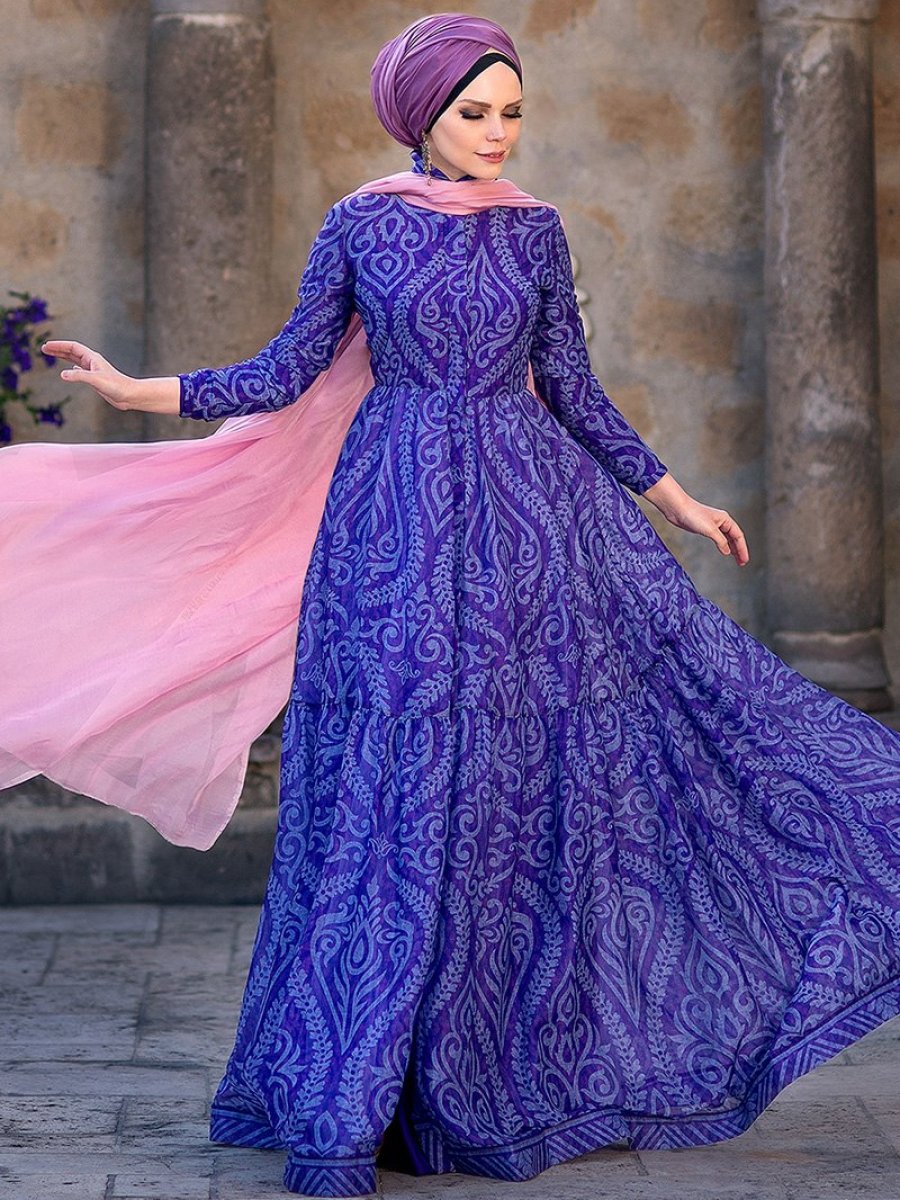 Muslima Wear Violla Mor Abiye Elbise